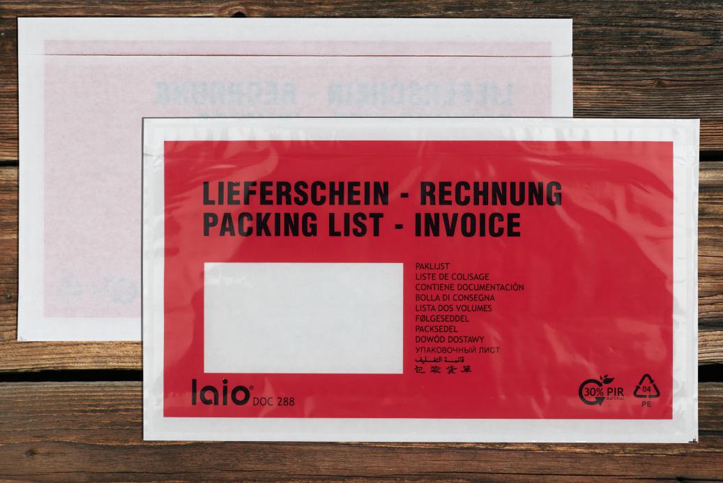 Begleitpapiertaschen 138x240 mm Haftklebend Rot 'Lieferschein - Rechnung'